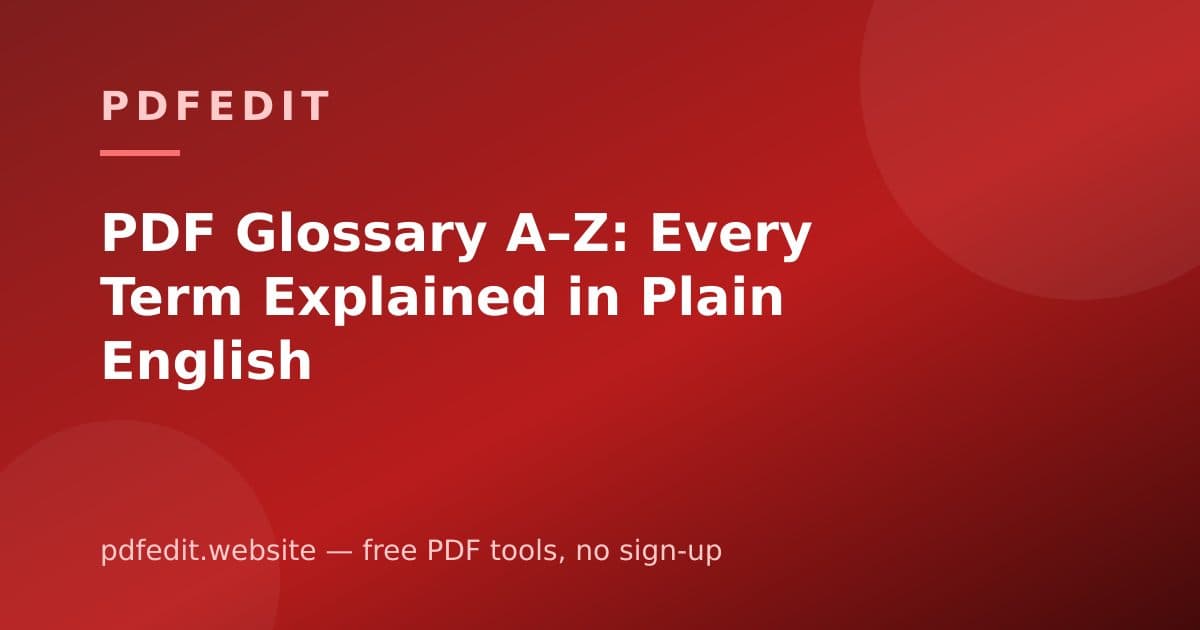 An open dictionary-style page defining PDF technical terms