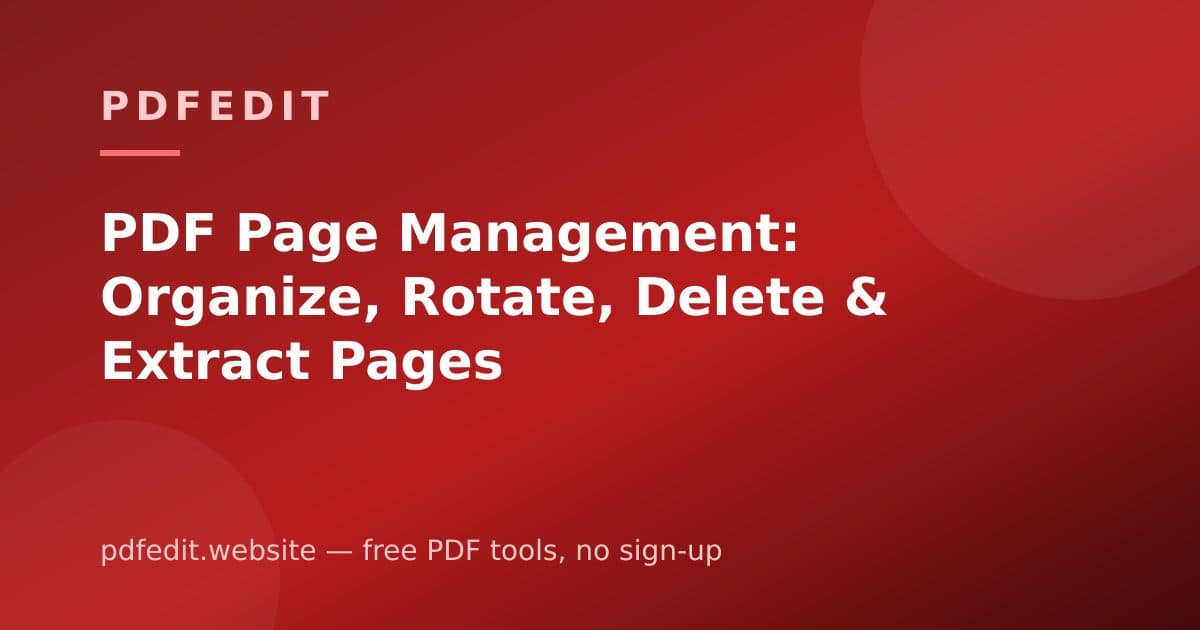 A dashboard of PDF page tools for organizing, rotating, deleting, and extracting pages