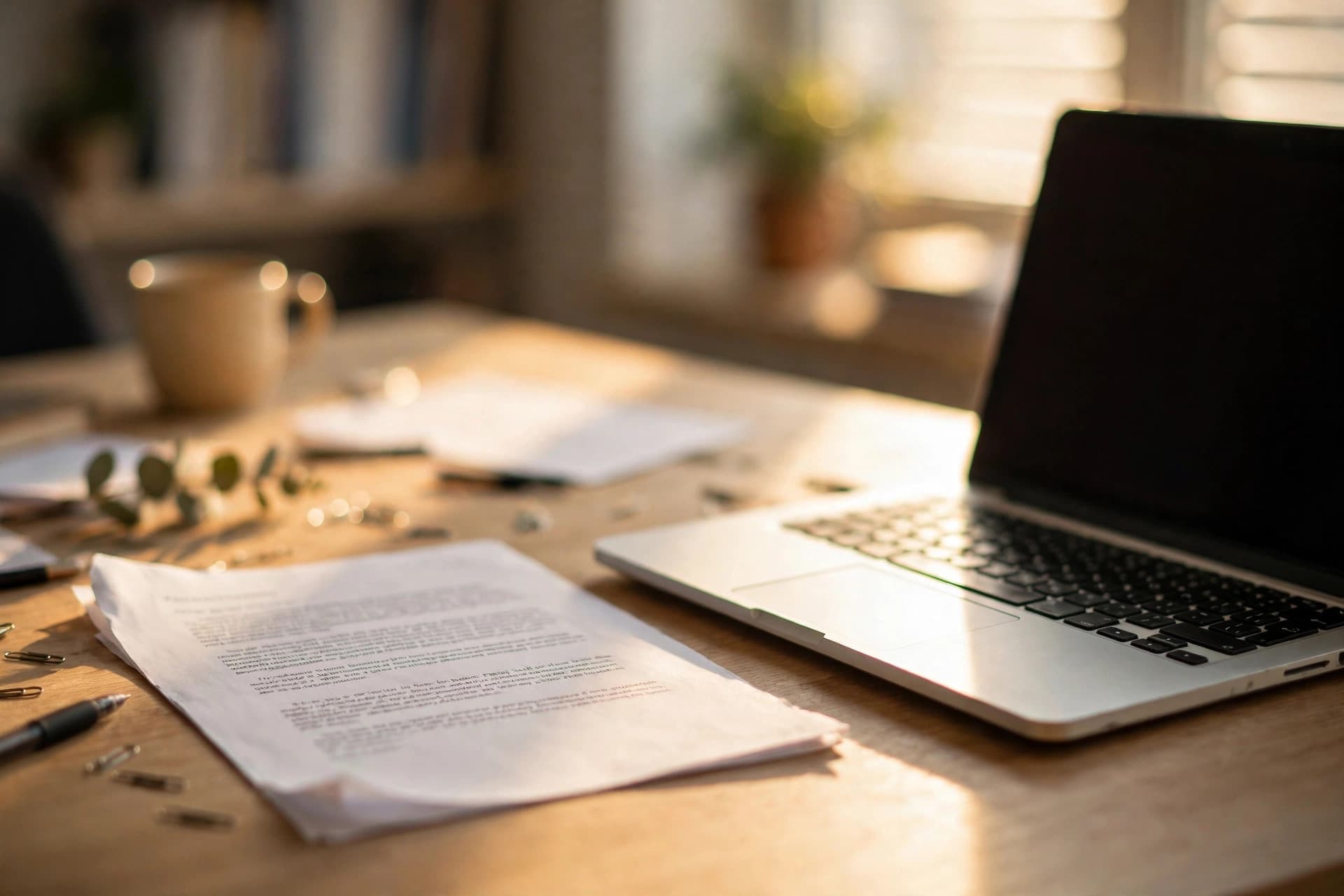 A laptop on a desk showing a document being converted from PDF to Word format