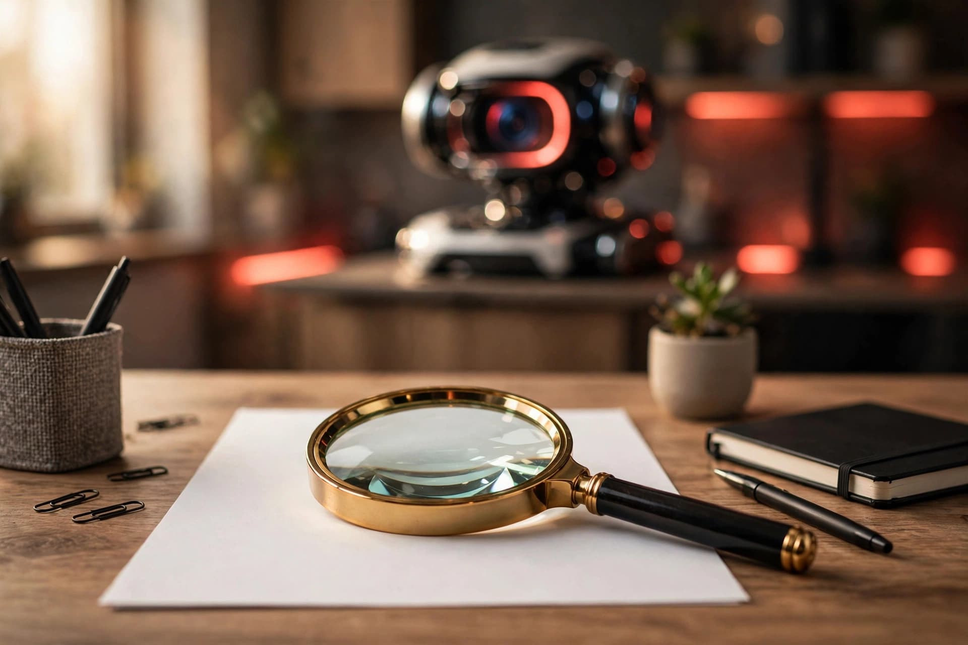 A printed CV being examined under a magnifying glass, with checkmarks and warning icons highlighting formatting issues
