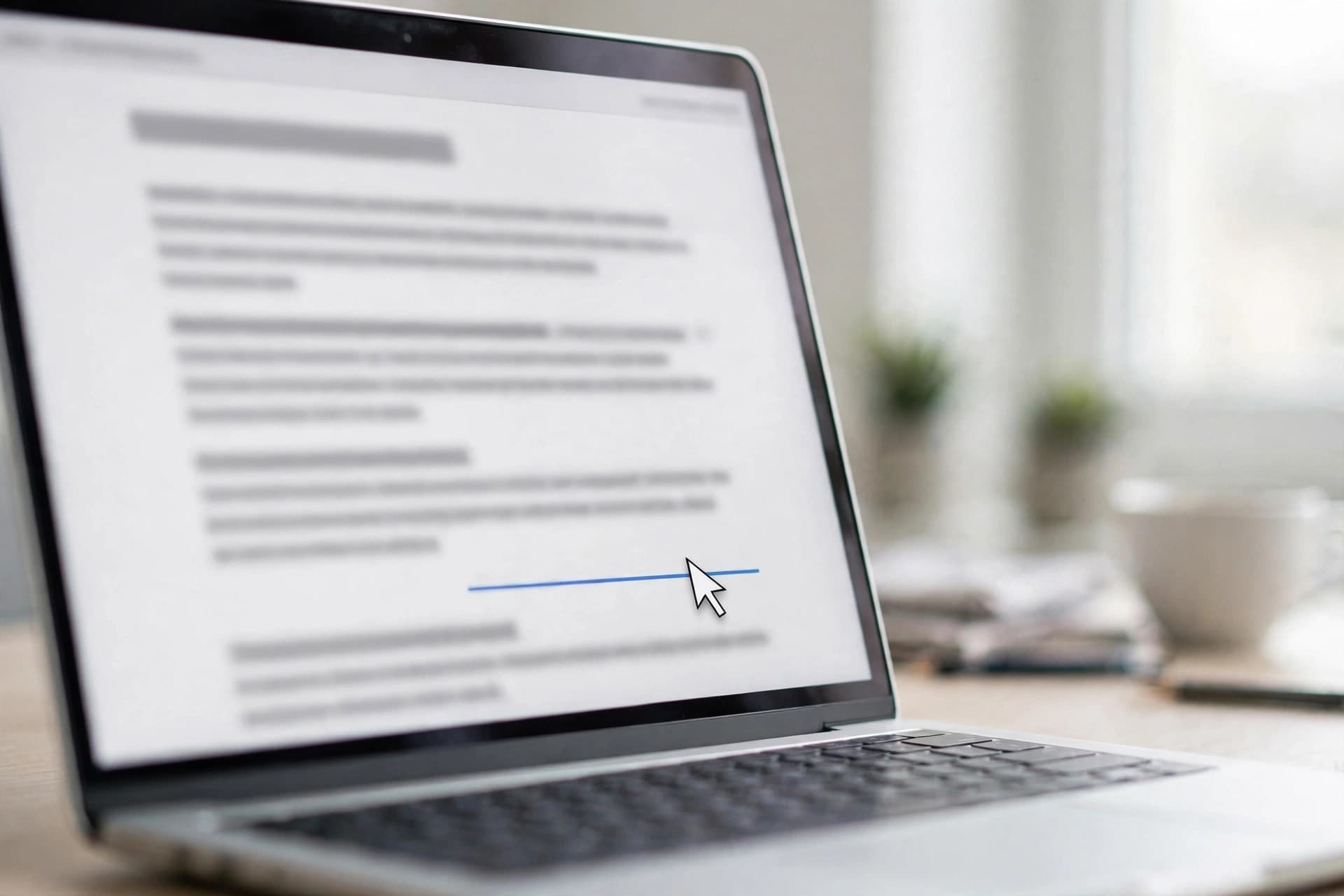 A laptop screen showing a document with a mouse cursor clicking a blue underlined hyperlink